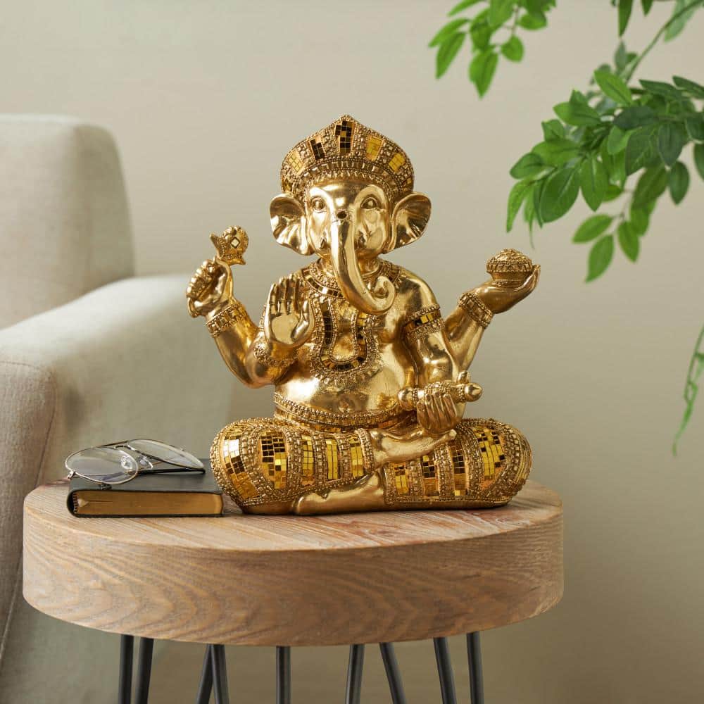 Litton Lane Gold 11 in. x 11 in. Resin Ganesh Sculpture with