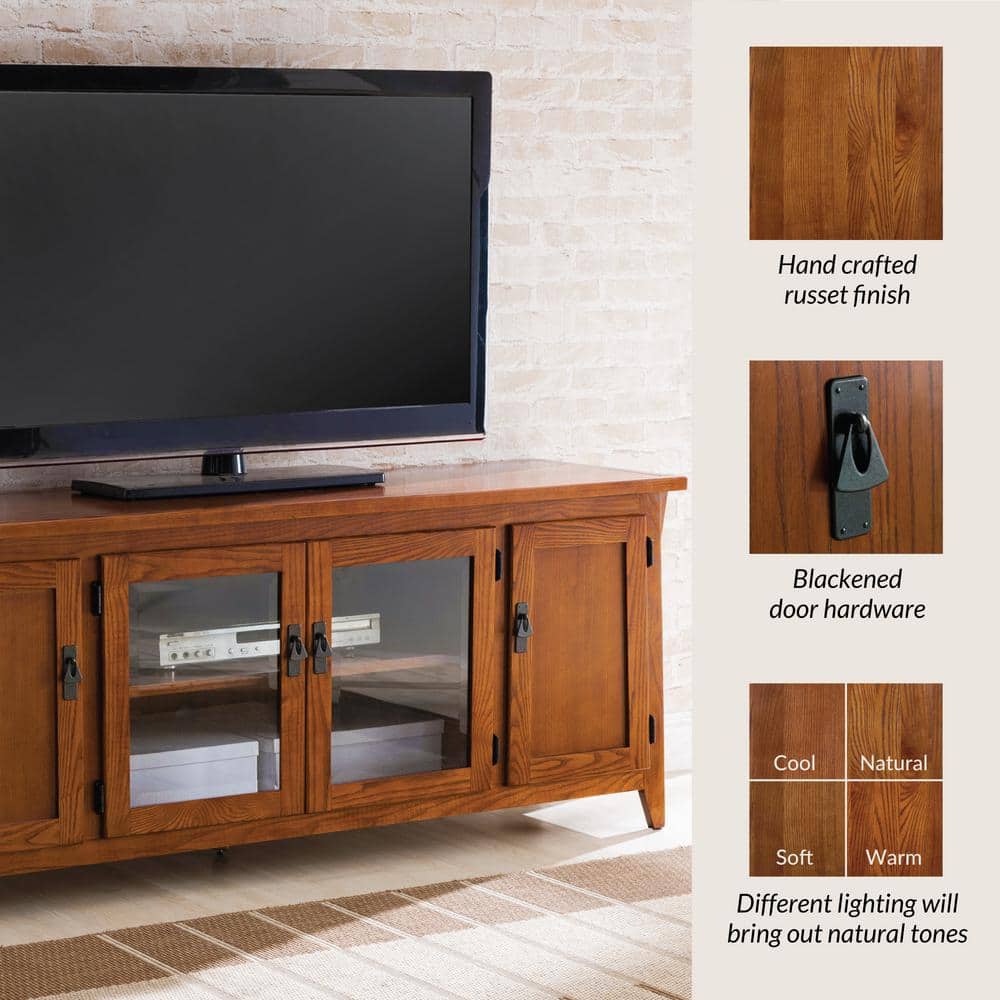 Mission Oak 63" Russet Solid Wood Four Door TV Stand