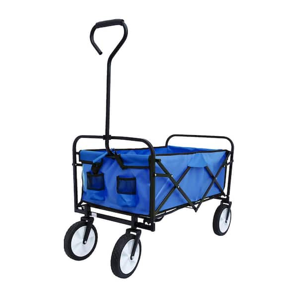 Amucolo 4.74 cu.ft. Blue Fabric Steel Frame Folding Wagon Garden Cart ...