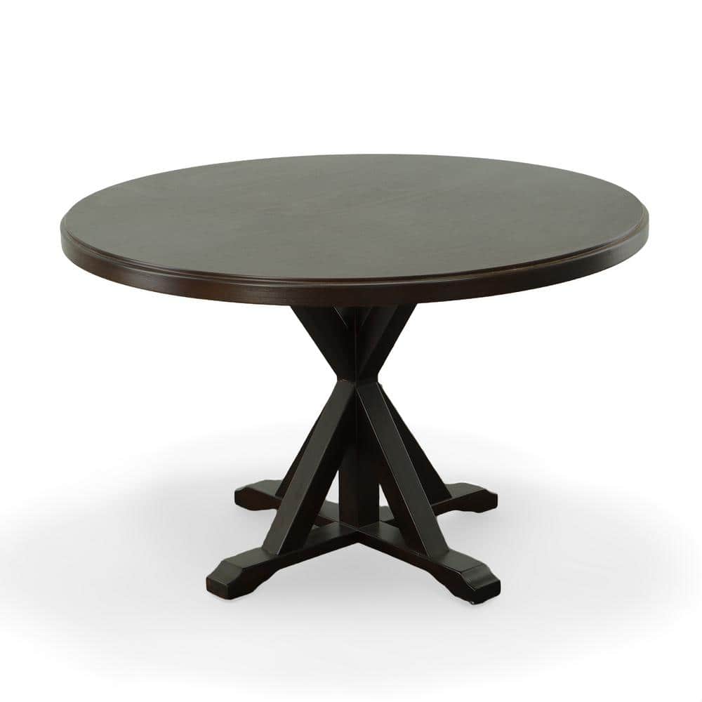 Espresso Round Wood Farmhouse Dining Table with X-Base