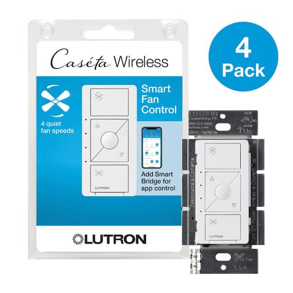 Lutron Caseta Smart Fan Speed Control, for Pull Chain Fans, 1.5-Amp/Single Pole, White (PD-FSQN-WH-R-4) (4-Pack)