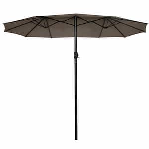 15 ft. Double-Sided Twin Market Patio Umbrella in Tan with Crank