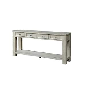 64 in. Antique White Standard Rectangle Wood Console Table with 4 Storage Drawers and Shelves