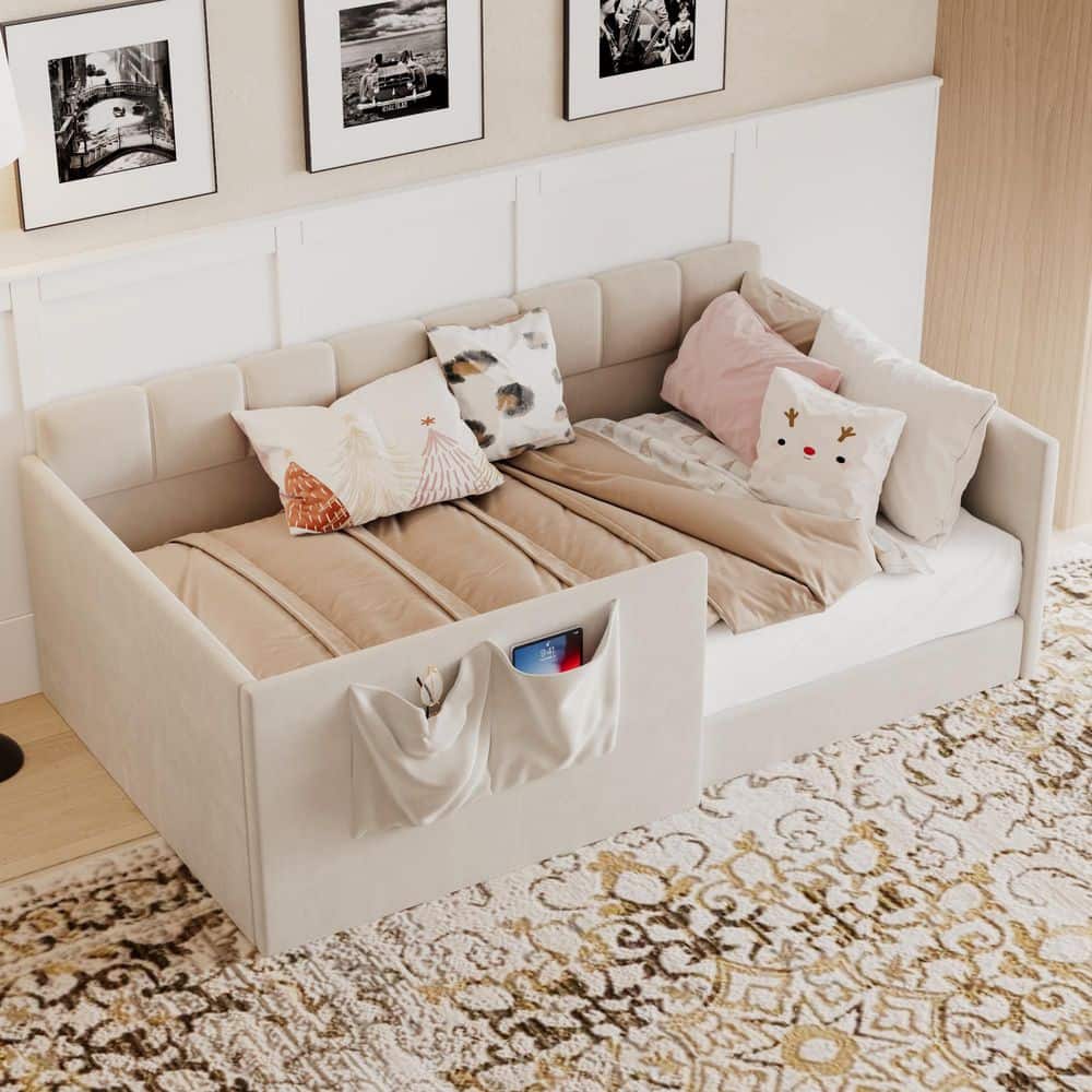 Utku Beige Twin Size Velvet Upholstered Daybed with High Side Panels and Side Entrance price history on PriceWatchPro