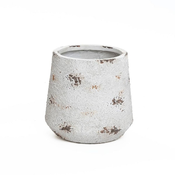 12 in W x 12.2 in. H Rustic Off White with Brown Accents 12.2 in. Tall Round MgO Planter