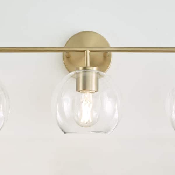 Generation Lighting - Orley 26.5 in 3-Light Satin Brass Modern Industrial Wall Bathroom Vanity Light with Clear Glass Shades