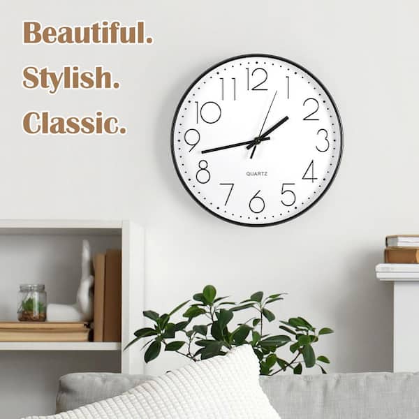 のリズモアクロック Oumilen 12 in. Silent Modern Black Decorative Plastic Wall Clock