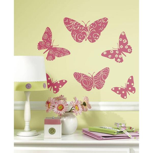 RoomMates 2.5 in. x 17.5 in. Flocked Butterfly Peel and Stick Wall Decal