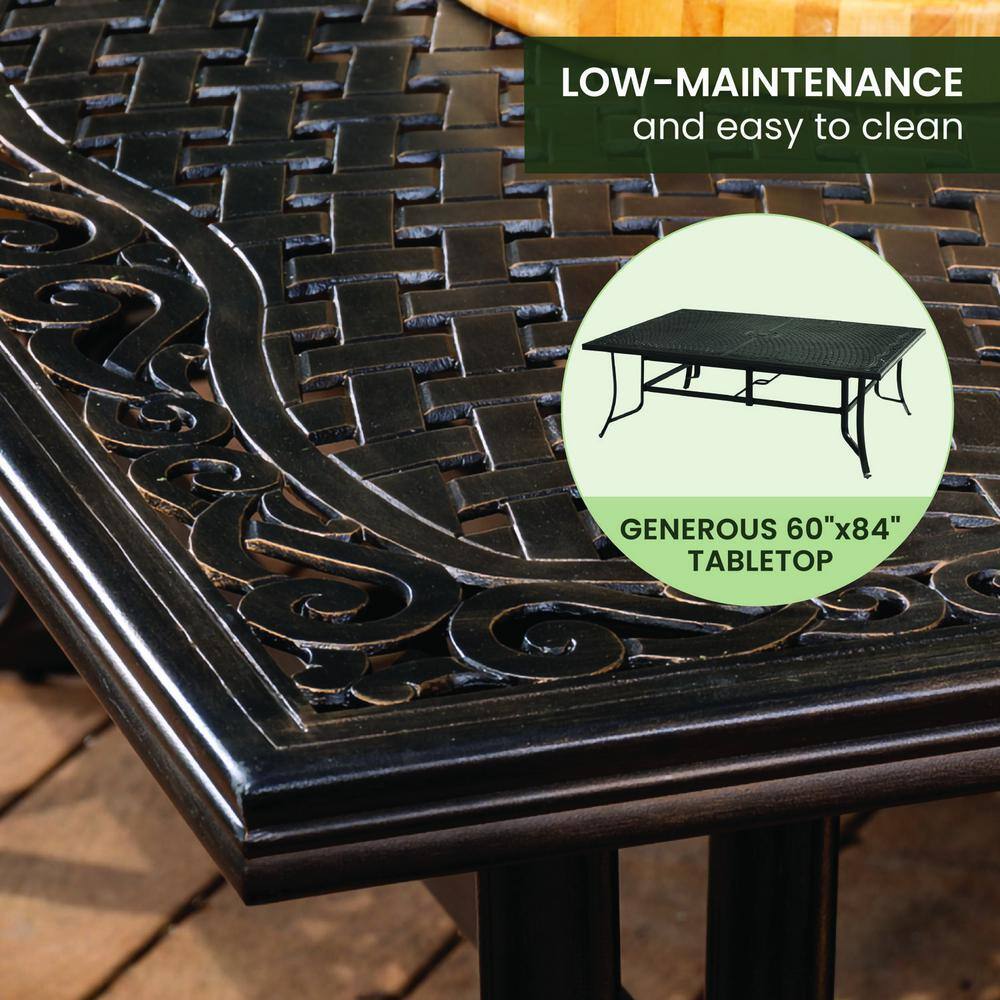 Coastal Cast Aluminum Outdoor Dining Set for 8 with Swivel Rockers