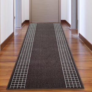 Checkered Bordered Brown Color 31 in. Width x Your Choice Length Custom Size Roll Runner Rug/Stair Runner