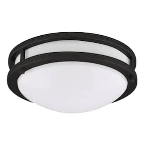 JR 14 in. 1-Light Black LED Flush Mount Light 4000K