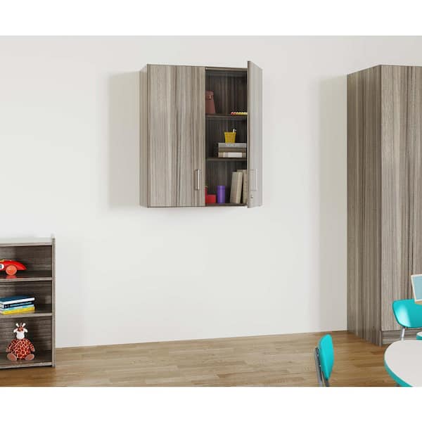 TOT MATE Classroom 30 in. W x 36.5 in. H 3-Level Wall Storage Cabinet with Adjustable Shelf (Shadow Elm Gray), Ready To Assemble