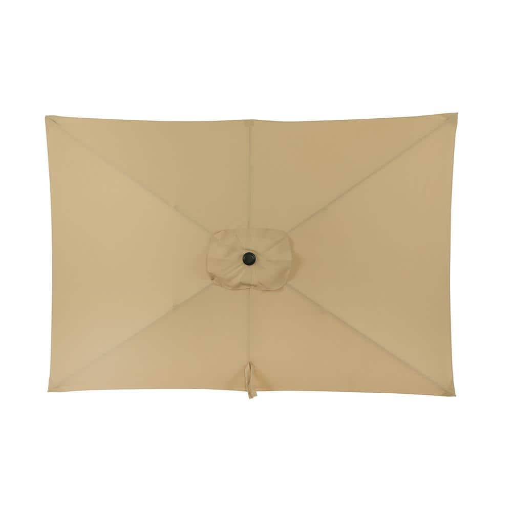 Bimini 6.5' x 10' Beige Polyester Market Umbrella with Steel Pole