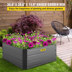 Raised Garden Bed 40 in. x 40 in. x 16 in. Metal Planter Box Gray Galvanized Steel Planter Boxes Outdoor for Growing