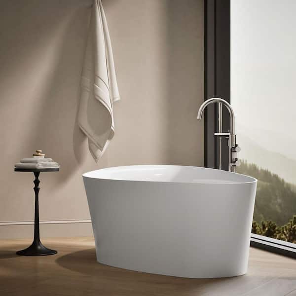 KOHLER Veil 66 in. Resin Flatbottom Freestanding Bathtub in White