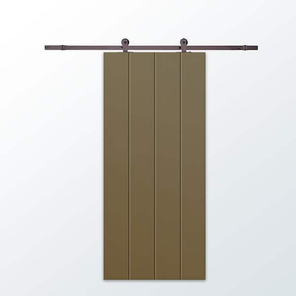 CALHOME 30 in. x 96 in. Olive Green Painted Composite MDF Paneled Interior Sliding Barn Door with Hardware Kit