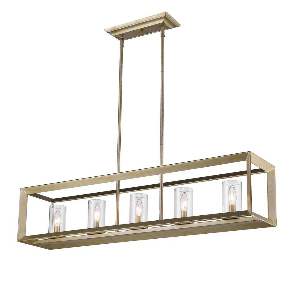 White Gold and Clear Glass Linear Pendant Light