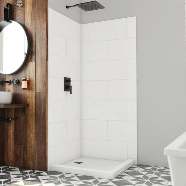 DreamLine DreamStone 36 in. W x 84 in. H x 36 in. D 2-Piece Glue Up Traditional Solid Corner Shower Wall Surround in White