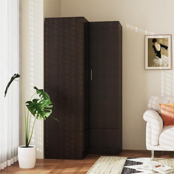 FUFU&GAGA Blue Wood 35.5 in. W Armoires Wardrobe With Mirror