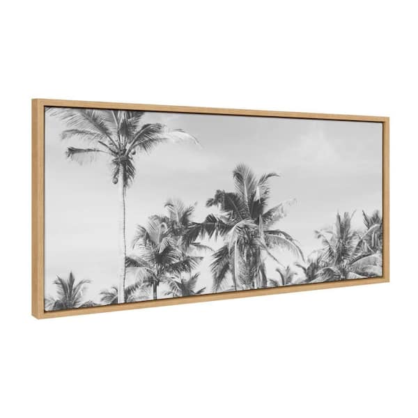 Sylvie Coastal Coconut Palm Tree Beach BW by The Creative Bunch Studio Natural Framed Art Print 40 in. x 18 in.