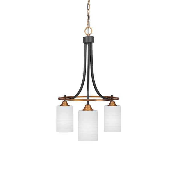 Unbranded Madison 3-Light Matte Black and Brass Round Chandelier with 4 in. White Matrix Glass Shades, No bulbs included