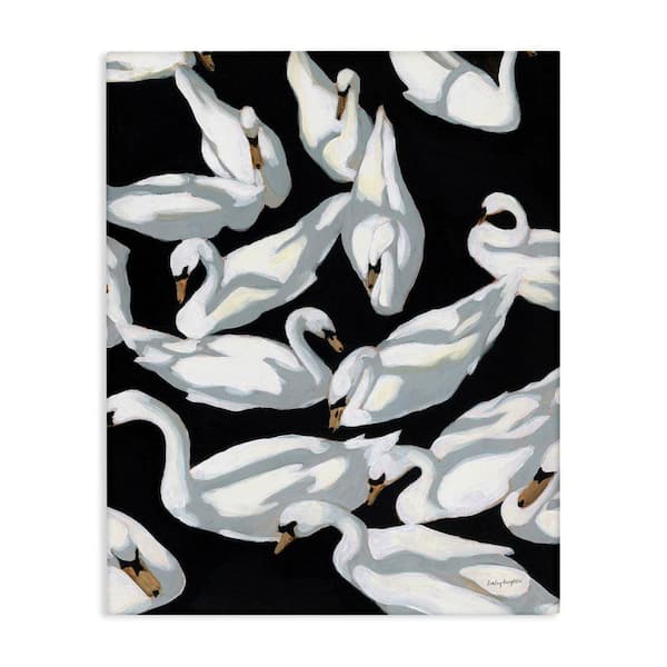 Stupell Industries Overlapping Swans on Black by Haley Knighten Unframed Animal Graphic Art Print 40 in. x 30 in.