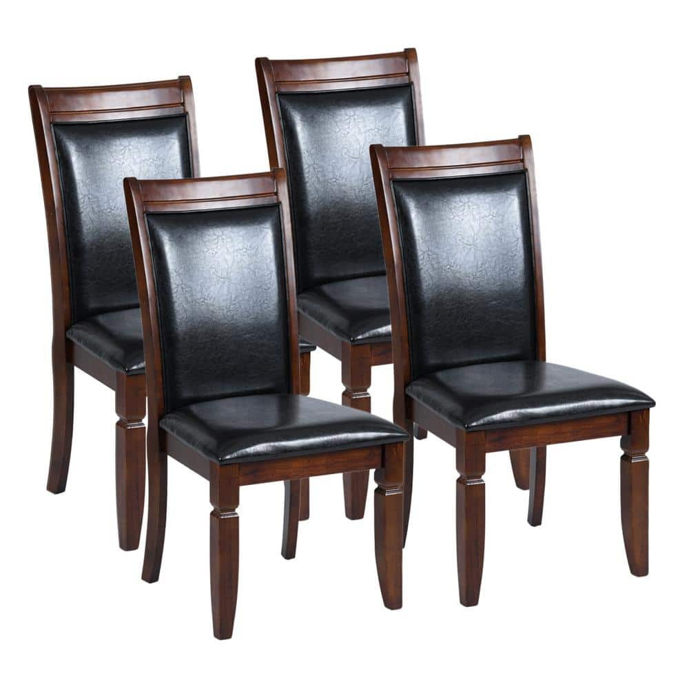 Homy Casa Zaman Brown Faux Leather Upholstered Dining Chairs With Solid Wood Legs Set Of 4 7768