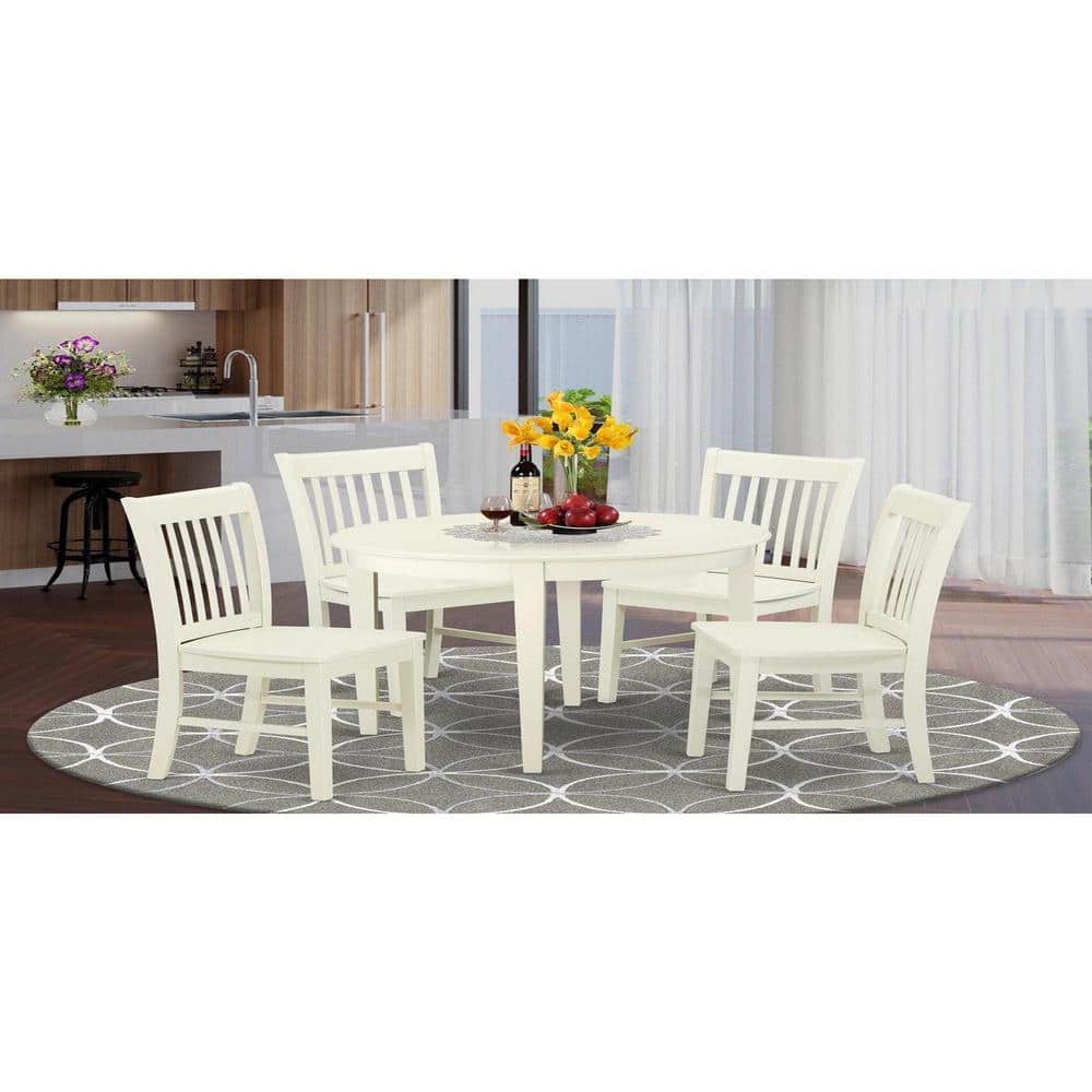 Linen White Faux Leather Seat 5-Piece Dining Set