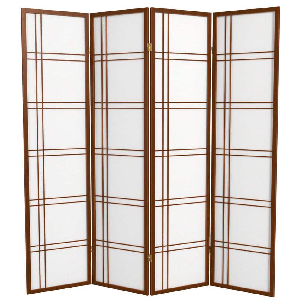 72" Tall Walnut Shoji Folding Screen with 4 Panels