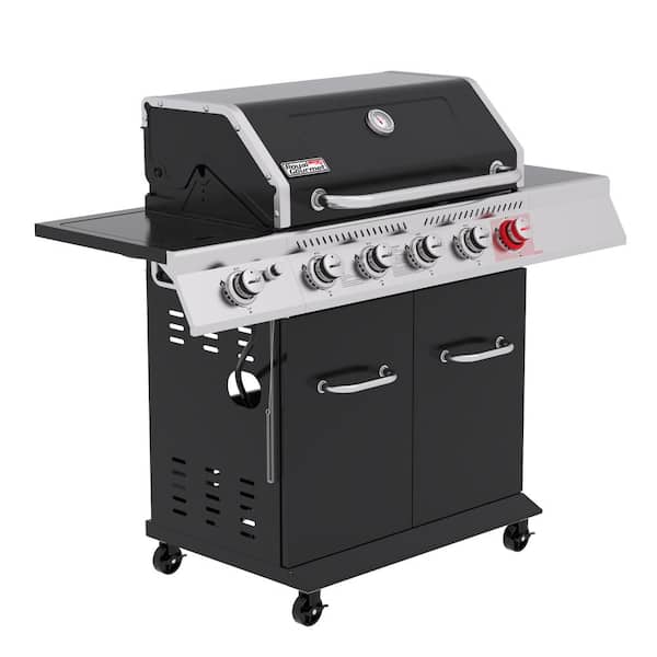6 Burner Propane Gas Grill with Sear Burner and Side Burner, Black