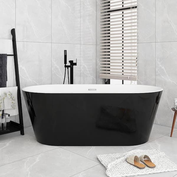 67 in. x 31 in. Soaking Bathtub with Center Drain in Glossy Black