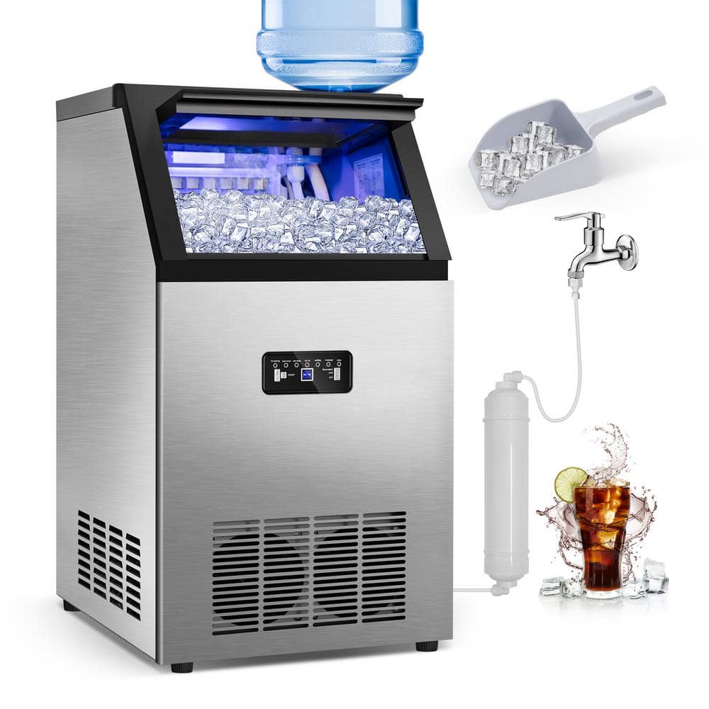 Velivi Commercial Ice Maker 100 lb./24H Freestanding Ice Maker Machine with 20 lb.Storage, 2 Water Inlet Modes Stainless Steel, Silver