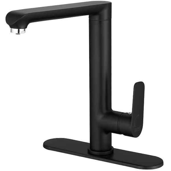 BWE Single-Handle Standard Kitchen Faucet with 360-Degree Rotation in Matte Black