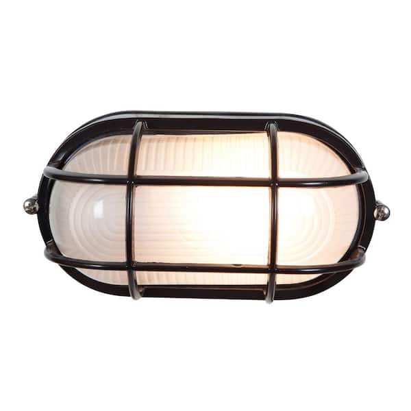 Access Lighting Nauticus 1-Light Black Outdoor Bulkhead Light with Frosted Glass Shade