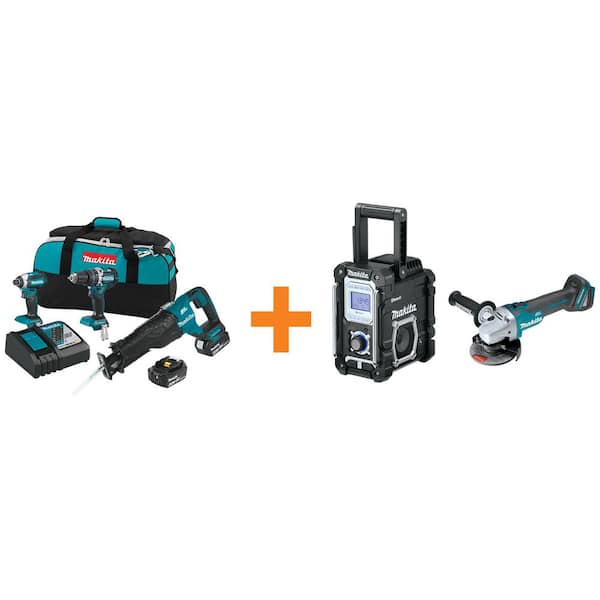 Makita 18-Volt LXT Lithium-Ion Brushless Cordless Combo Kit (3-Tool) 4.0Ah with Bonus Radio and 4-1/2 in. Angle Grinder
