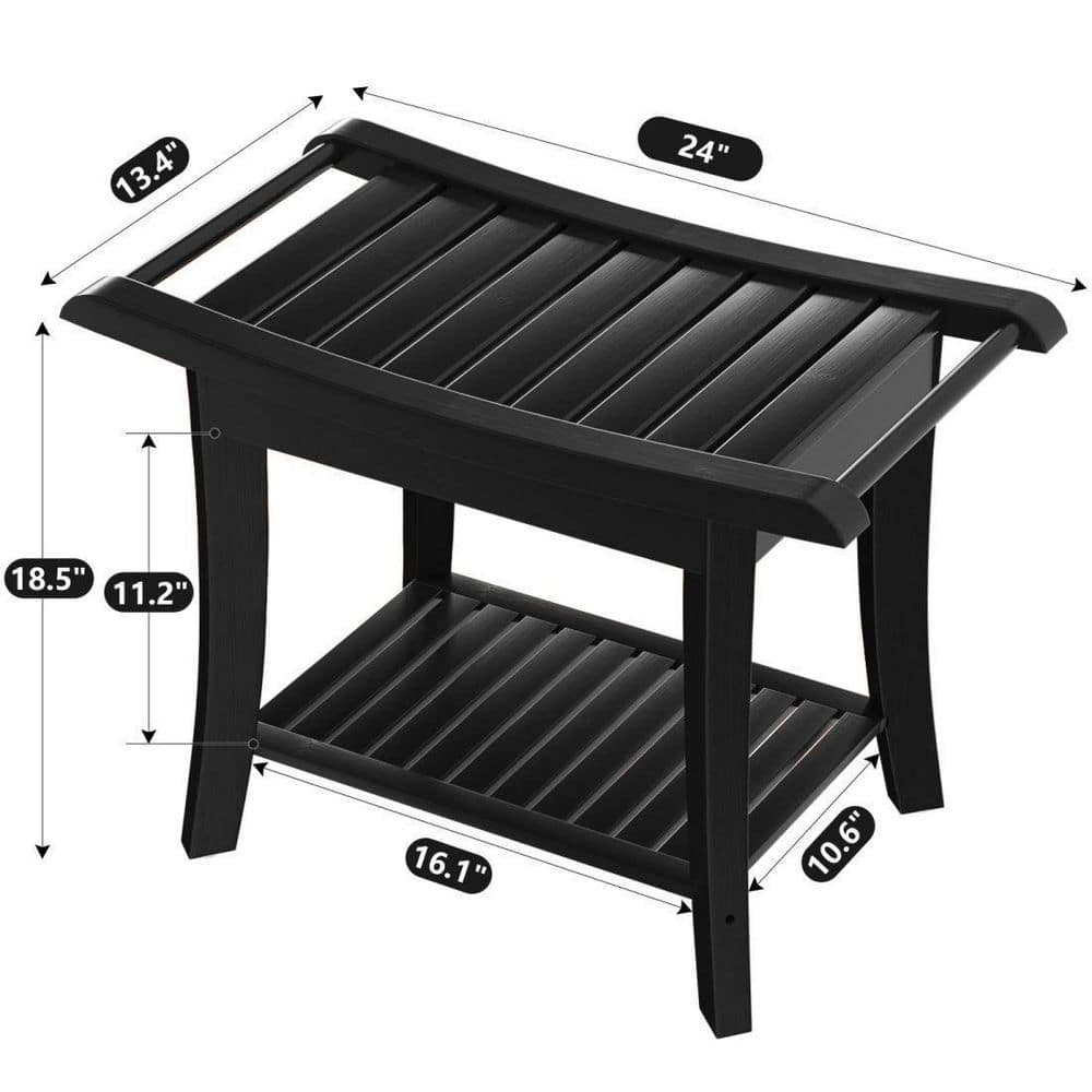 Black Bamboo 24" Shower Bench with Storage Shelf