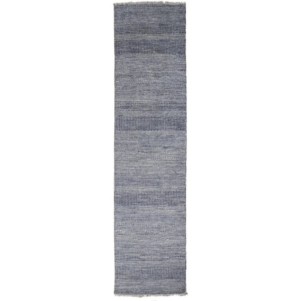 3 ft. x 12 ft. Blue and Gray Striped Area Rug