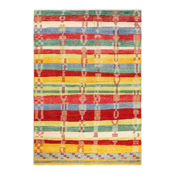 Solo Rugs Modern One-of-a-Kind Contemporary Multi 6 ft. 5 in. x 9 ft. 2 in. Striped Area Rug