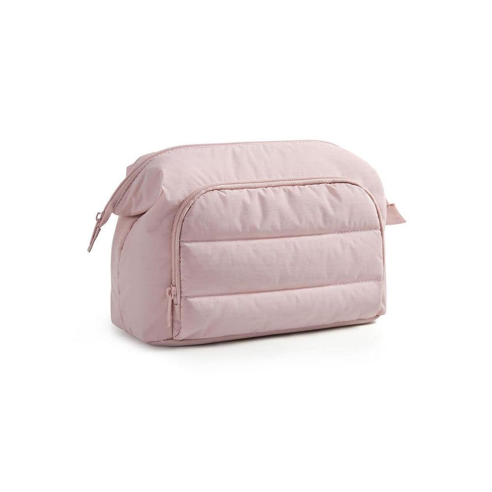 Pink Puffy Padded Makeup Bag with Wide-Open Design, Travel Toiletry Organizer for Women, Essential Accessories Storage price history on PriceWatchPro