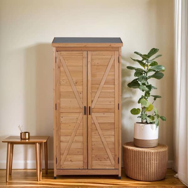 33.5 in. W x 18.5 in. D x 68 in. H Brown Wood Outdoor Storage