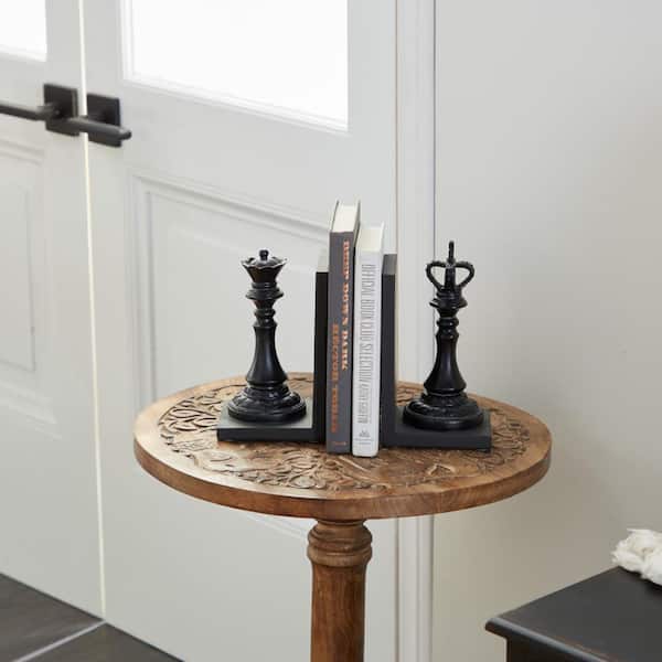 Litton Lane Black Resin Chess Bookends with King and Queen (Set of 2)