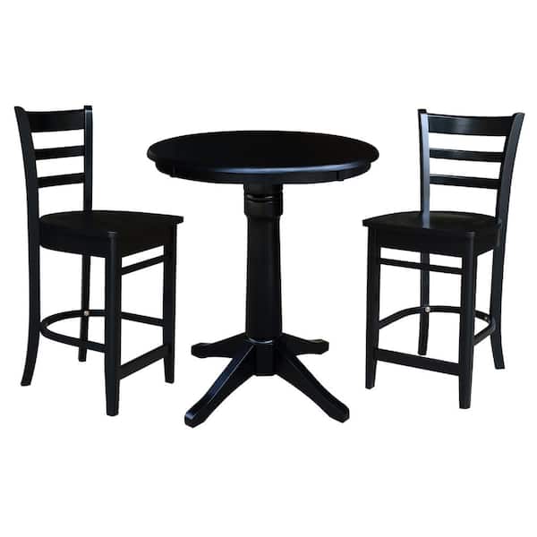 International Concepts 3-Piece 30 in. Black Solid Wood Round Table with 2-Side Stools