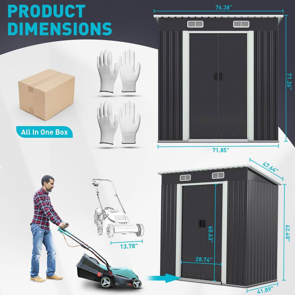 6' x 4' Dark Gray Galvanized Steel Outdoor Storage Shed
