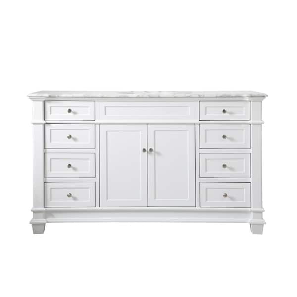 Timeless Home 60 in.W x 21.5 in.D x 35 in.H Single Bath Vanity in White with Marble Vanity Top in White with White Basin