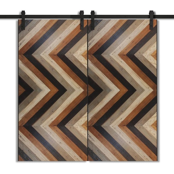 Urban Woodcraft 40 in. x 83 in. CABAZON Reclaimed Stained Wood Sliding Double Barn Door with Hardware Kit