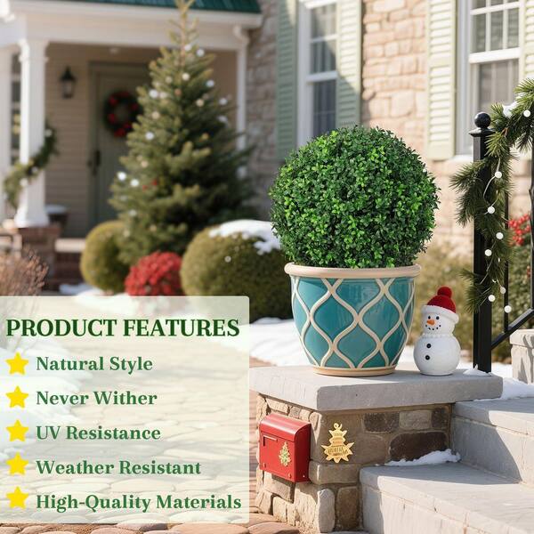 15.74 in Artificial Boxwood Topiary Ball Tree UV Resistant Outdoor