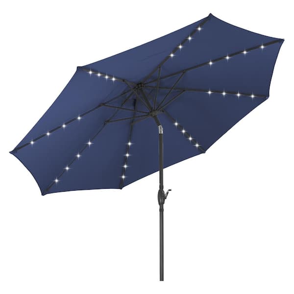 10 ft. Steel Market Solar LED Tilt Patio Umbrella in Navy Blue with Crank