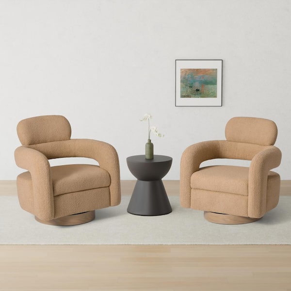 Bayville Modern 29 in. Wide Sherpa Fabric Barrel Accent Chairs with 360° Swivel in Camel (Set of 2)