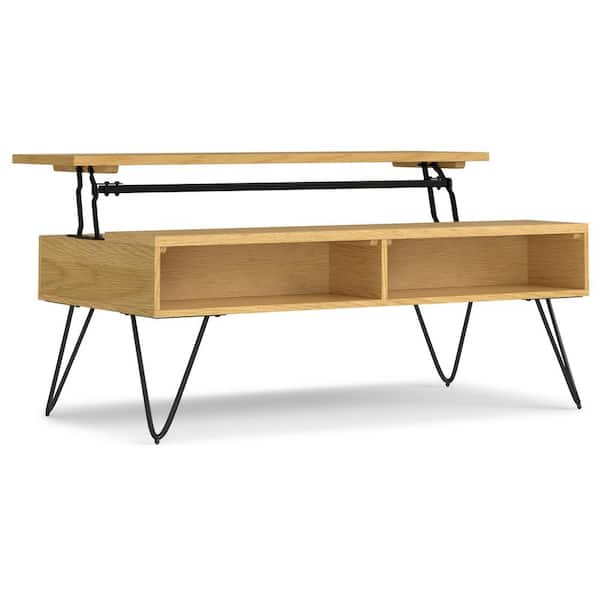 Simpli Home Hunter 48 in. Wide Rectangle Industrial Lift Top Metal Coffee Table in Oak Veneer
