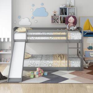 Gray Twin Over Twin Bunk Bed with Convertible Slide and Ladder